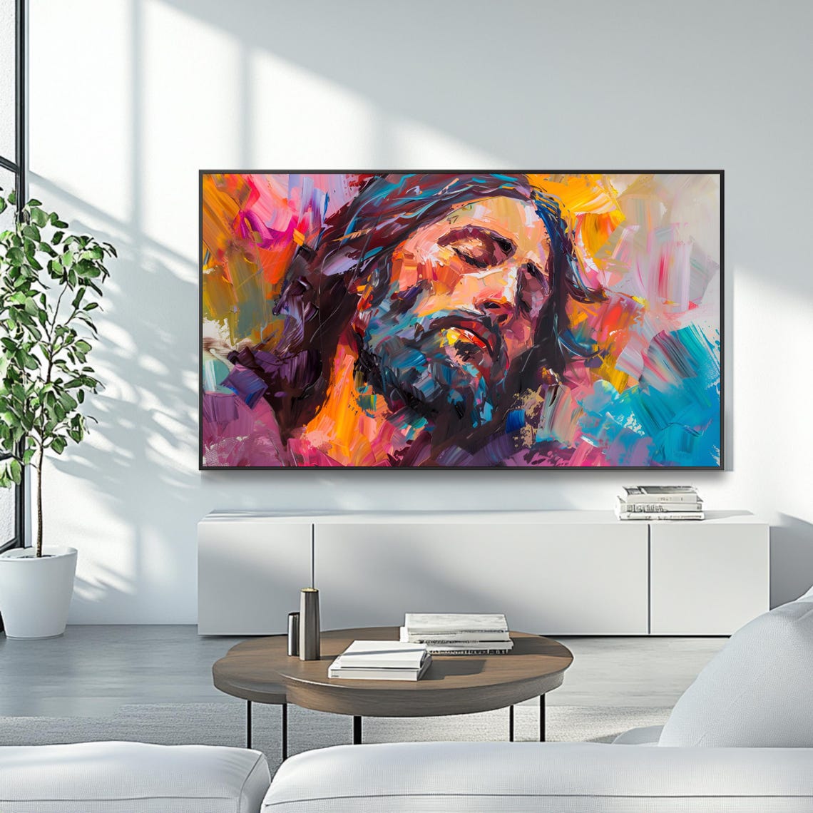 Jesus Christ Portrait Colorful Abstract Impasto Religious Art Poster - Image 4