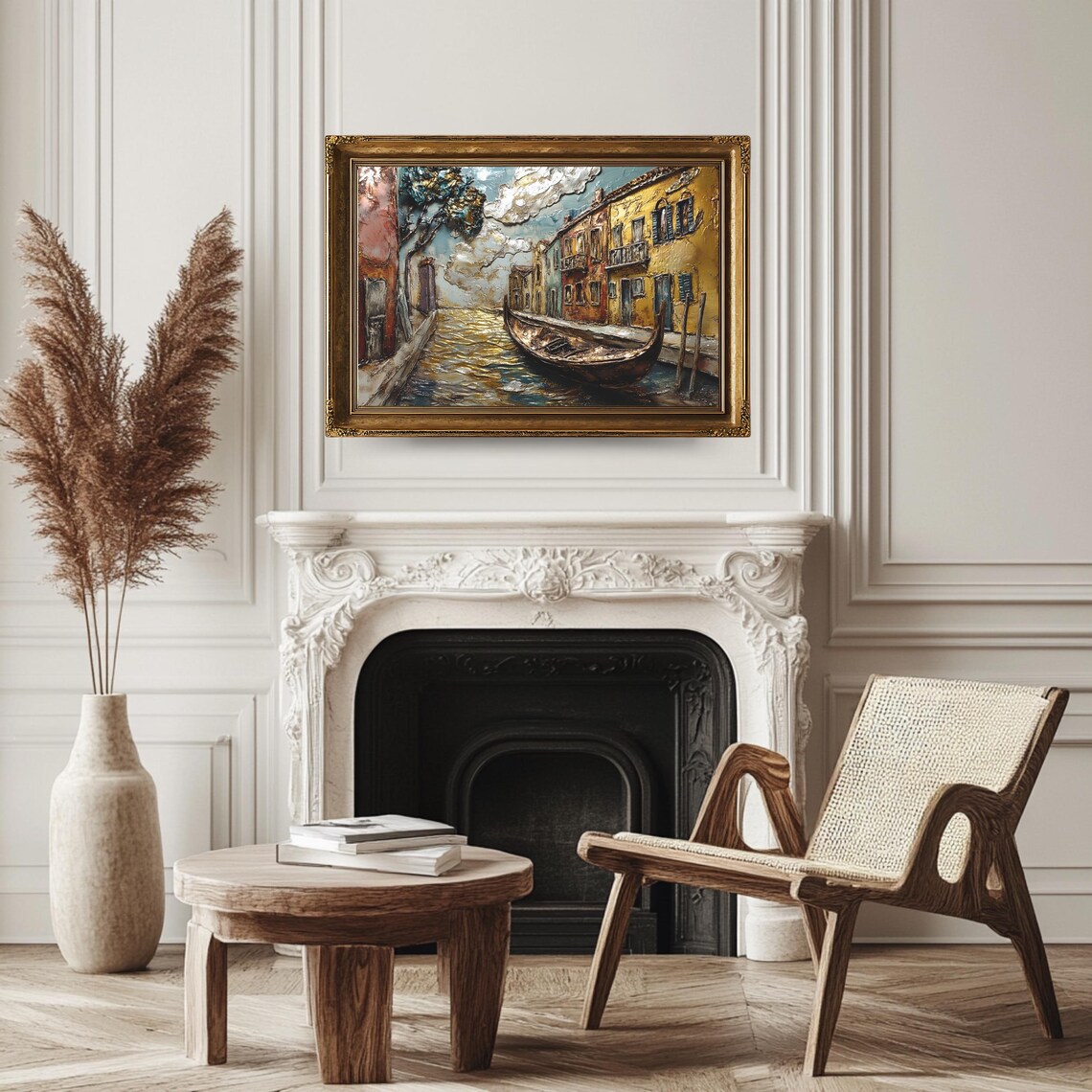 Venice Gondola Canal Textured Golden Impasto Italian Cityscape Poster - Image 3