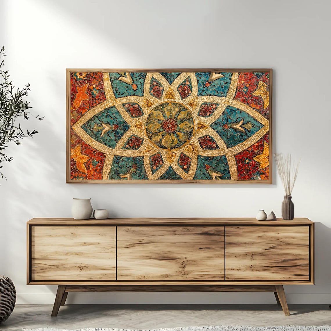 Islamic Mosaic Medallion Geometric Star Teal Red Decorative Art Poster - Image 3