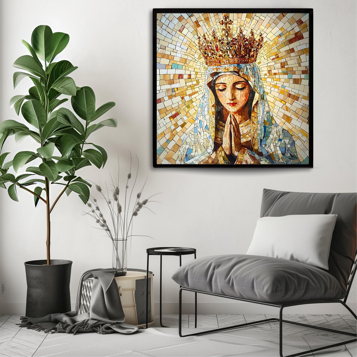 Blessed Virgin Mary Mosaic Art Print, Catholic - Image 3