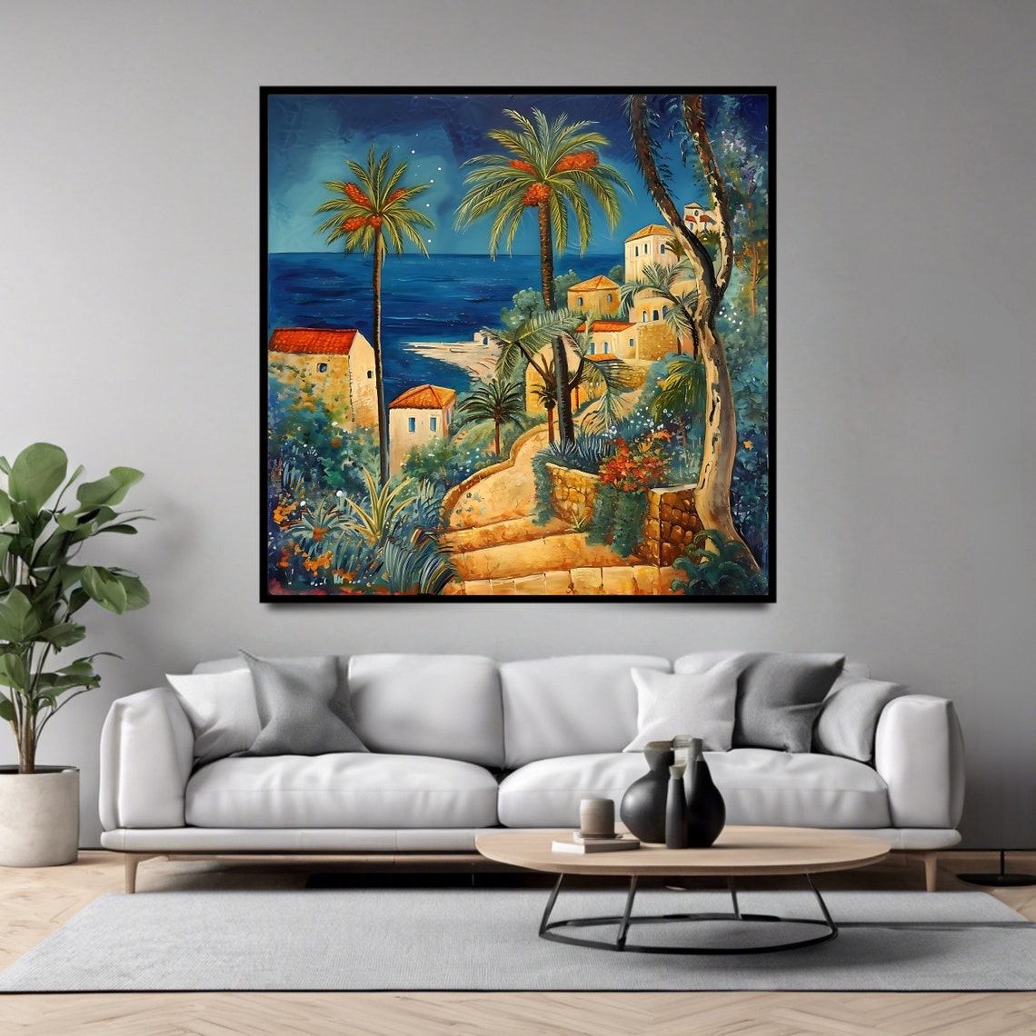 Coastal Village Mediterranean Art Print - Image 4