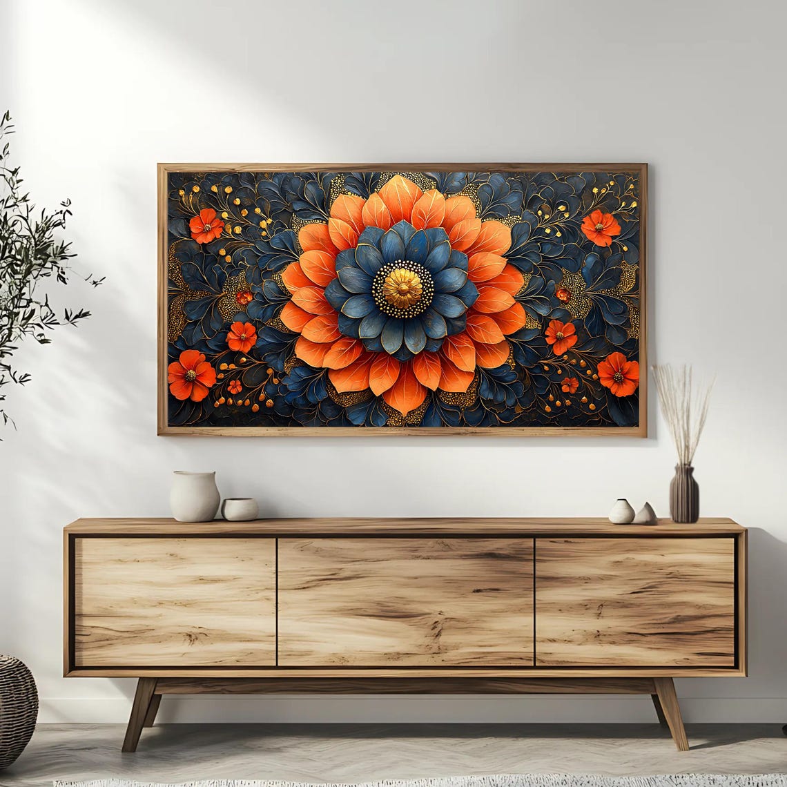 Islamic Floral Mandala Orange Blue Ornate Geometric Wall Art Poster - Image 3