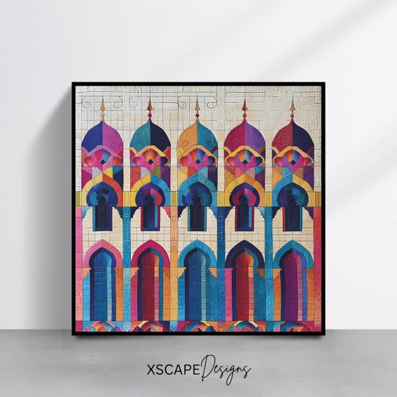 Islamic Architecture Art Arabic Geometric Print Mosque Wall Decor Middle Eastern Art Colorful Islamic Painting