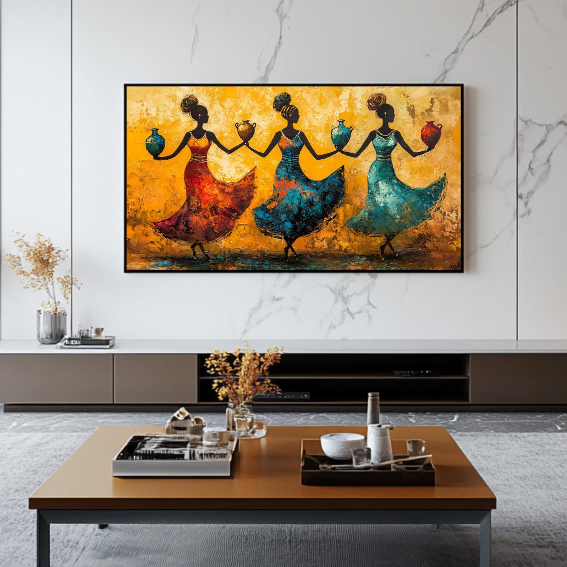 African Women Dancing Pots Vibrant Cultural Silhouette Painting Poster - Image 2