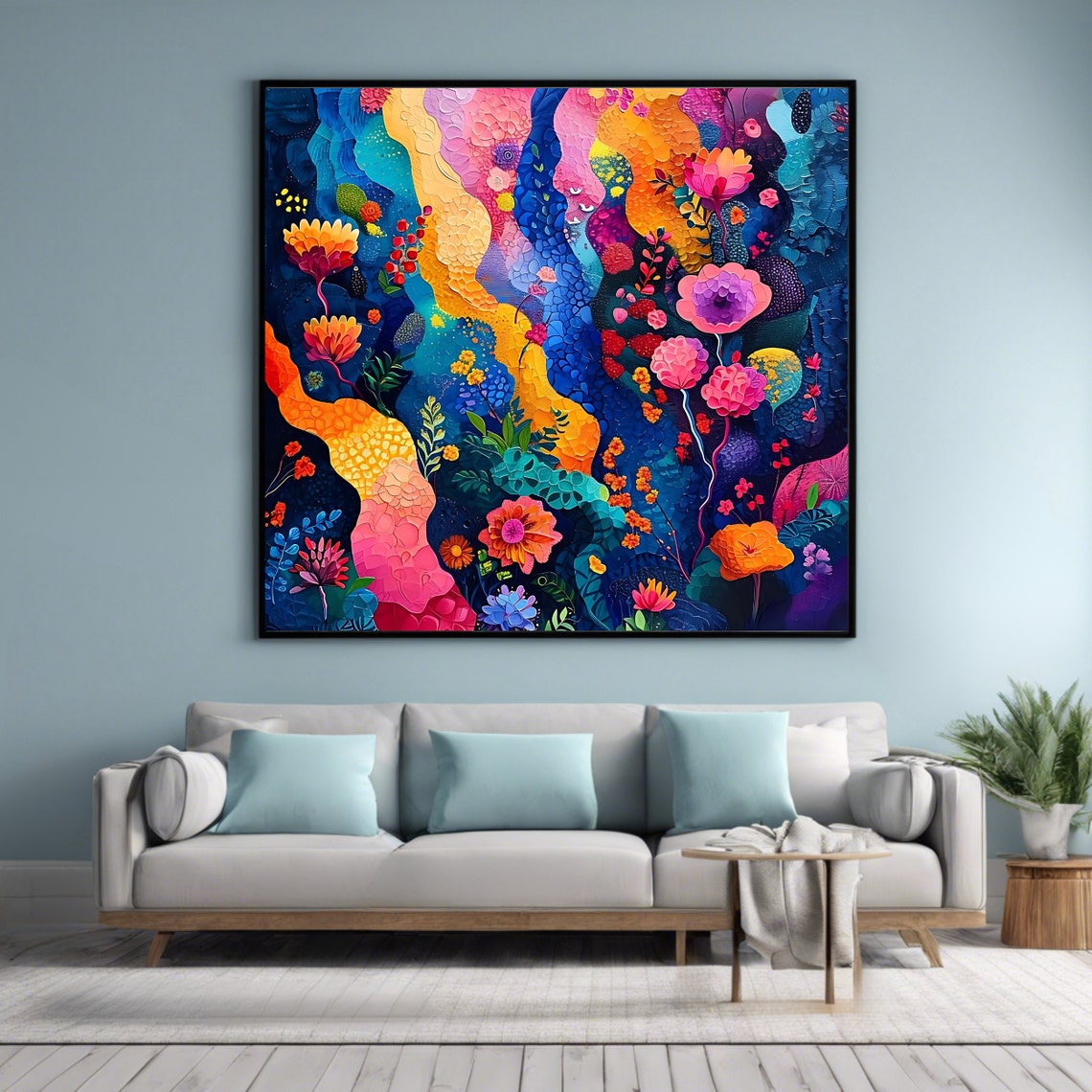 Colorful Abstract Floral Meadow Rainbow Botanical Art Print Poster - Image 3