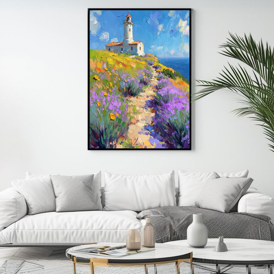 Lighthouse Wall Art Coastal Print With Lavender Fields Nautical Decor - Image 4