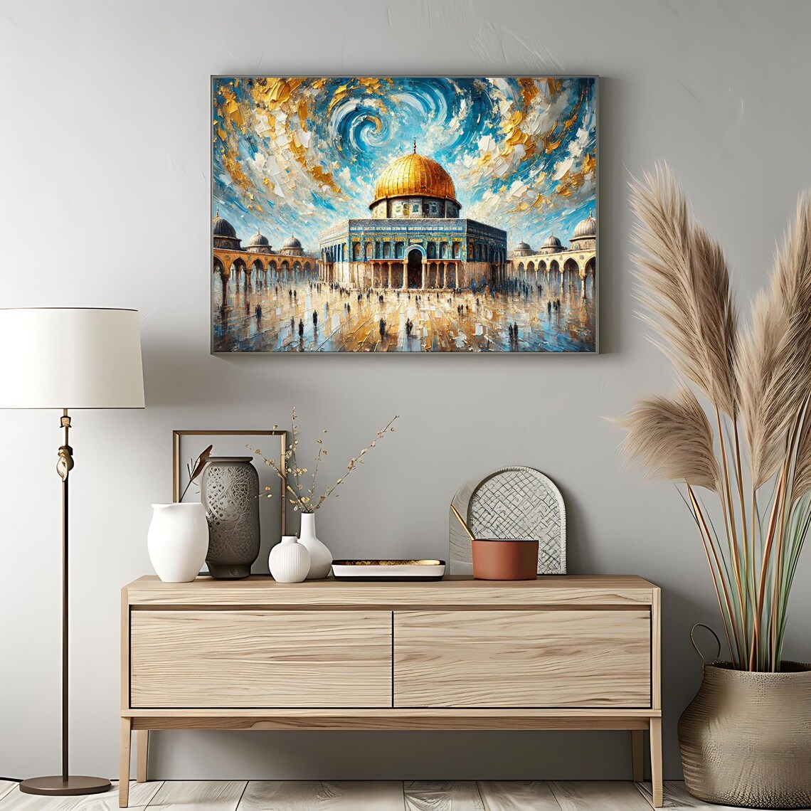 Dome Of The Rock Starry Night Swirl Blue Sky Gold Dome Poster - Image 3