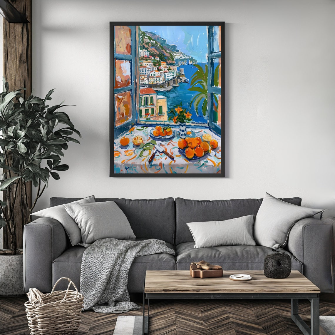 Amalfi Coast Town View From Window Oranges Italian Kitchen Art Poster - Image 4