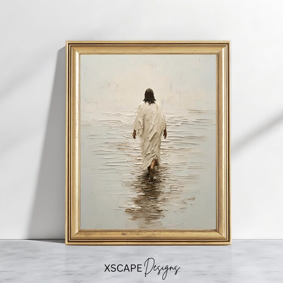 Jesus Walking on Water White Robe Neutral Christian Faith Wall Art Print