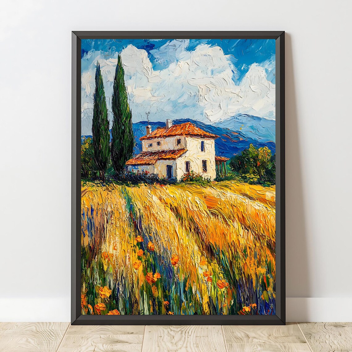 Tuscan Farmhouse Golden Wheat Field Cypress Trees Italy Travel Poster - Image 2