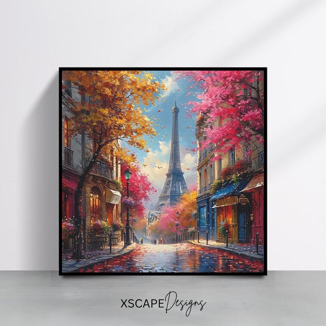 Paris Eiffel Tower Autumn City Street Colorful Travel Art Poster