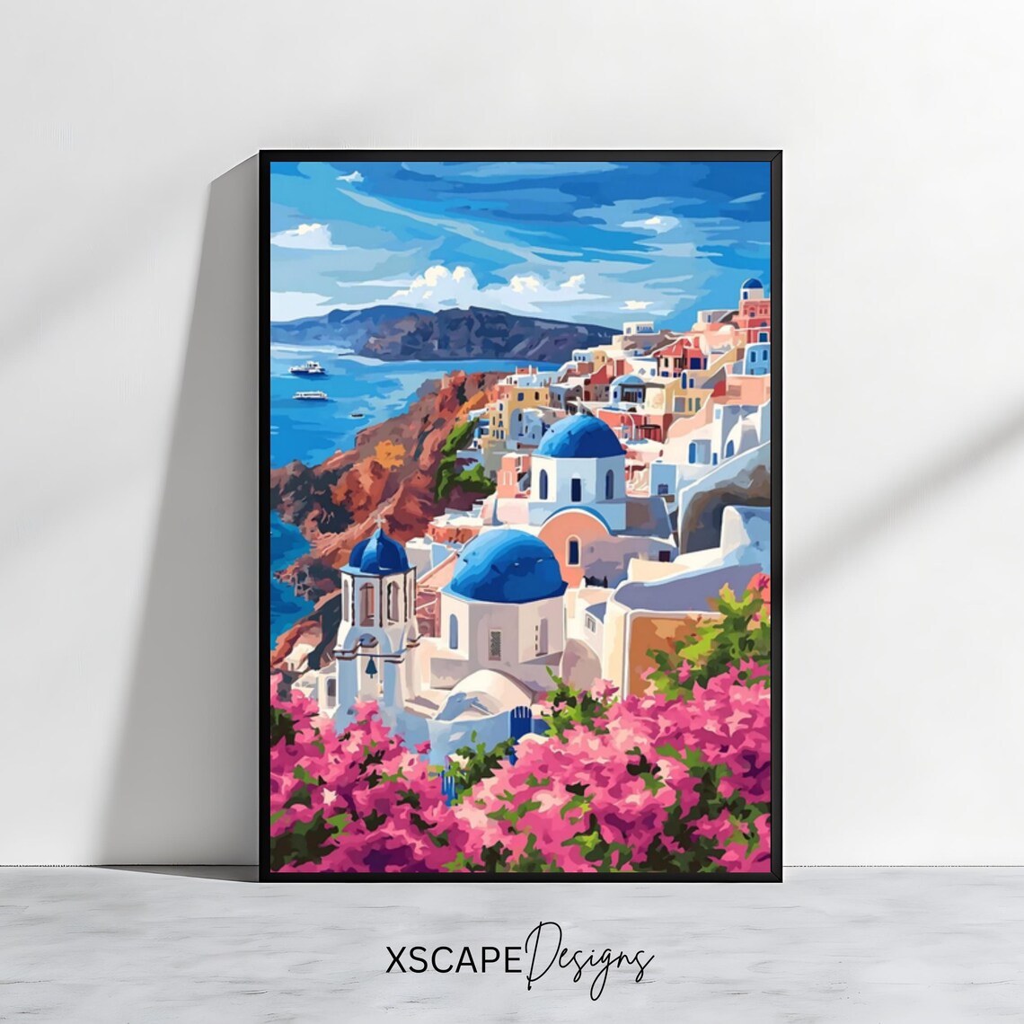 Santorini Coastal Art Print, Mediterranean Scenic Greece