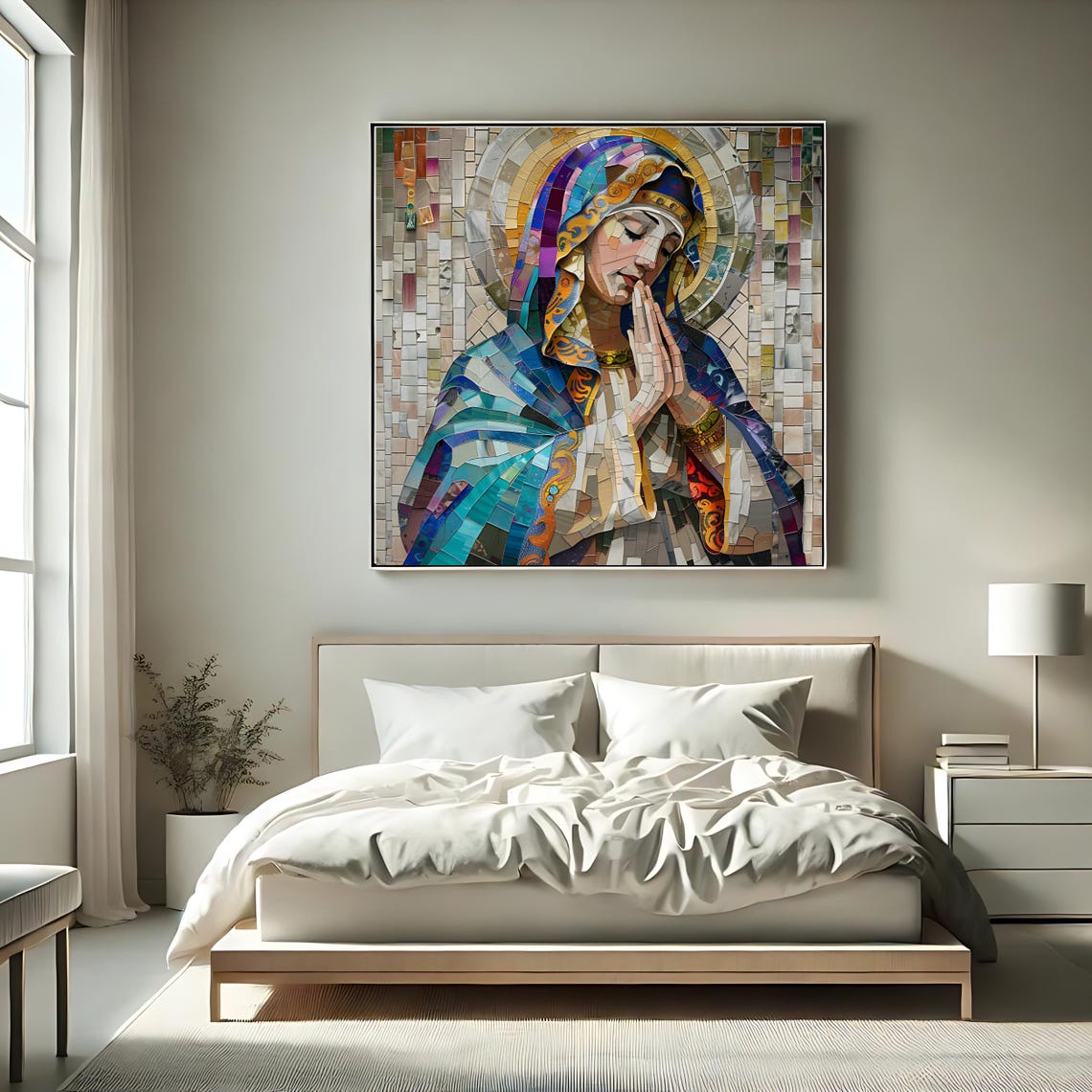 Praying Virgin Mary Mosaic Tile Religious Catholic Wall Art Print - Image 2