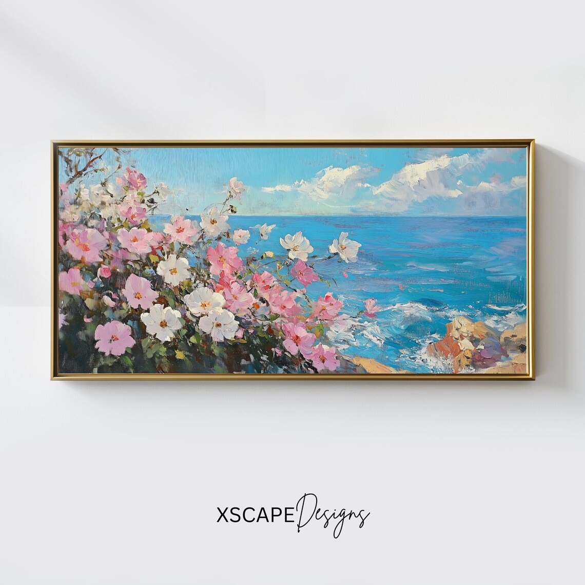 Coastal Flowers Art Print, Panoramic Artwork