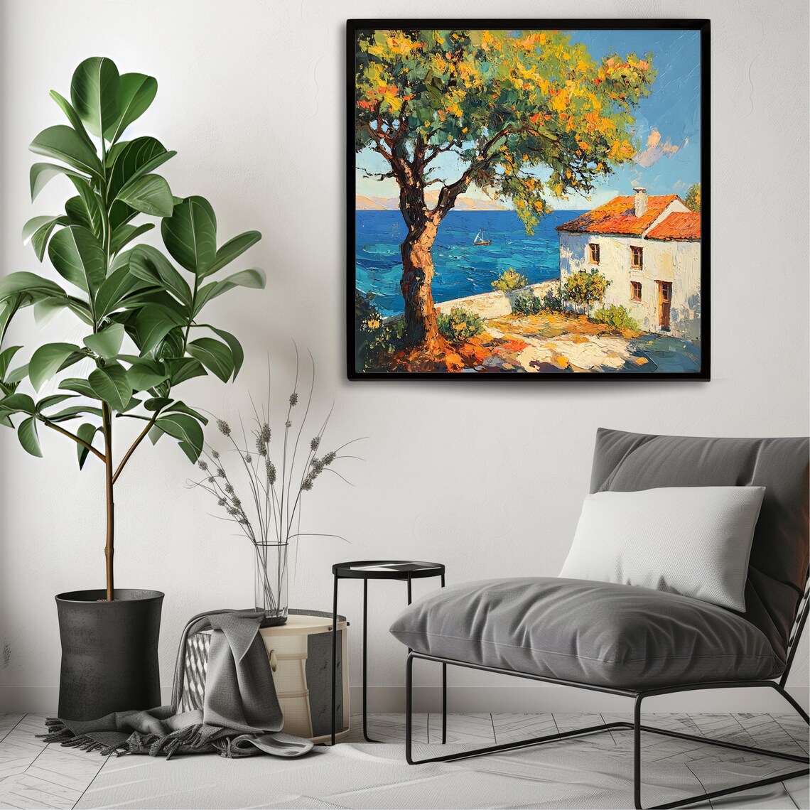Mediterranean Coastal Landscape, Rustic Travel Poster - Image 3