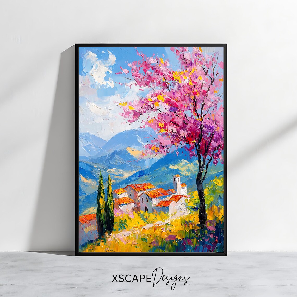 Tuscan Landscape Art Print, Mediterranean Village