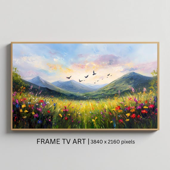 Mountain Meadow Art For Frame Tv Roku Screensaver Colorful Landscape Wall Art