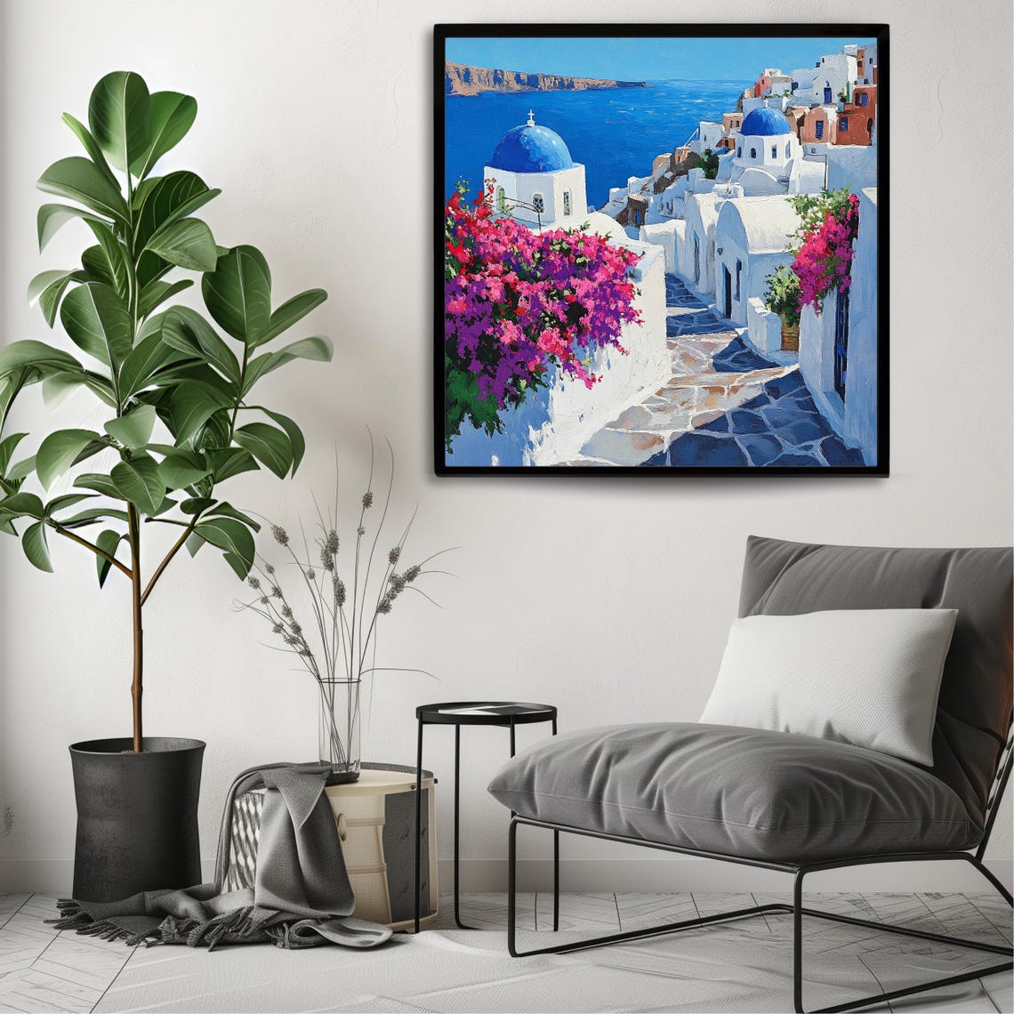 Santorini Greece Oia Blue Domes Sunset Caldera View Travel Poster - Image 3