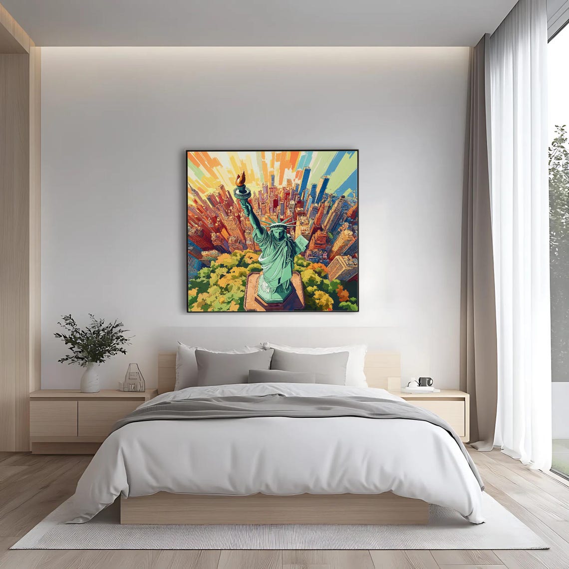 Statue Of Liberty Art Print Square Nyc Wall Decor Vibrant Urban Landmark Artwork Instant - Image 2