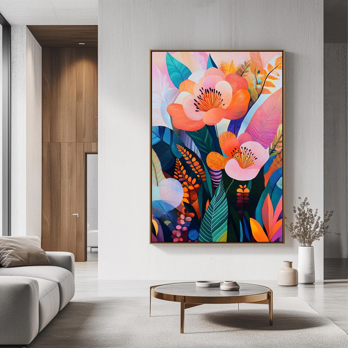 Vibrant Coral Tropical Floral Illustration Modern Botanical Art Print - Image 3