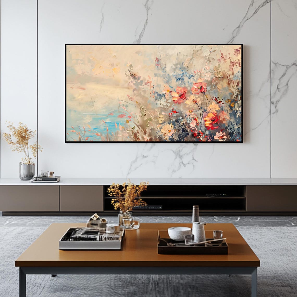 Pastel Meadow Wildflower Abstract Floral Impasto Oil Painting Print - Image 2