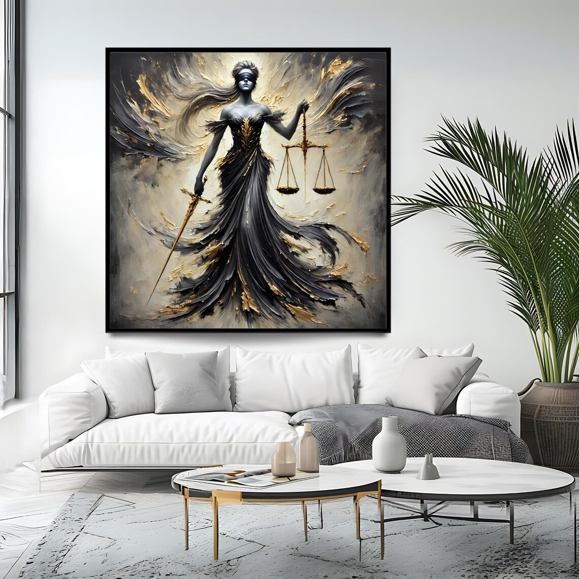Lady Justice Scales Blindfolded Black Gold Symbolic Law Office Art Print - Image 4
