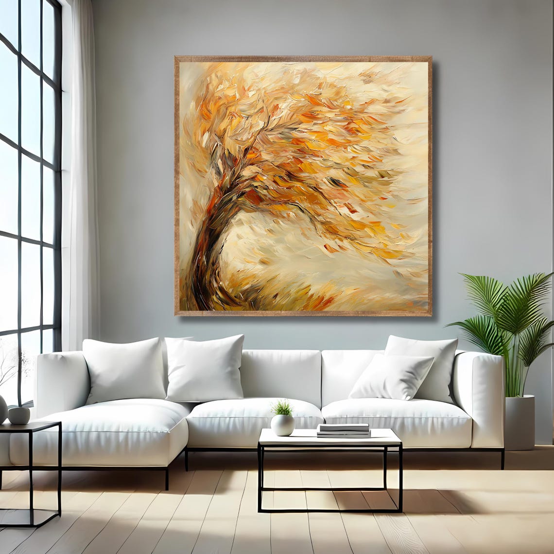 Abstract Windswept Autumn Tree Gold Leaves Impasto Painting Poster - Image 4