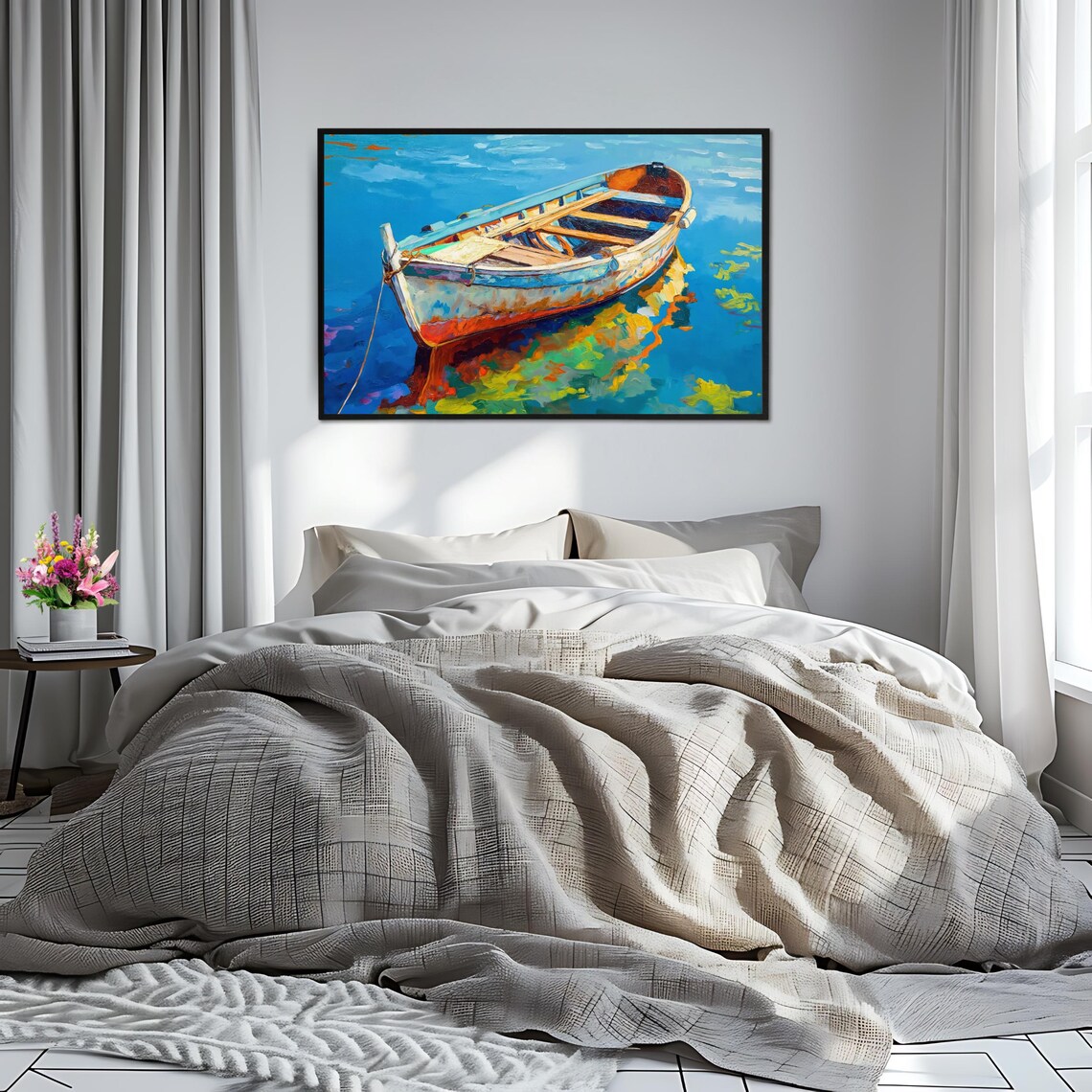 Rowboat Wall Art Vibrant Water Reflection Nautical Nature Decor - Image 2
