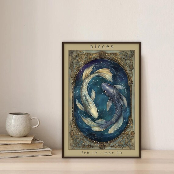 Pisces Zodiac Wall Art Print Dreamy Astrology Artwork Boho Pisces Dcor Poster Mystical Star Sign Art Pisces Gift For Astrology Lovers