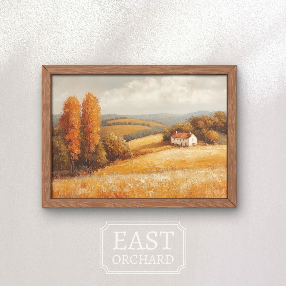 Golden Autumn Countryside Farmhouse Landscape Vintage Oil Painting Poster - Image 3