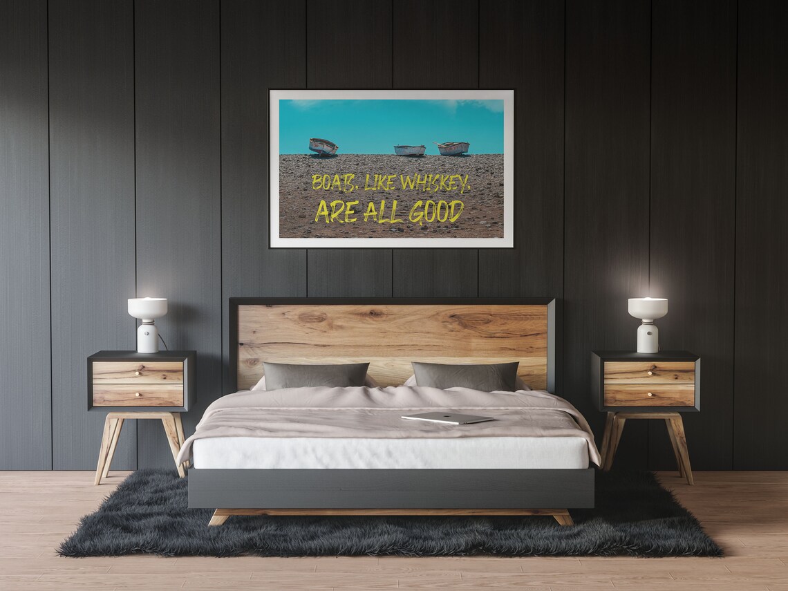 Boats Like Whiskey Are All Good Fun Quote Beached Boats Poster - Image 2