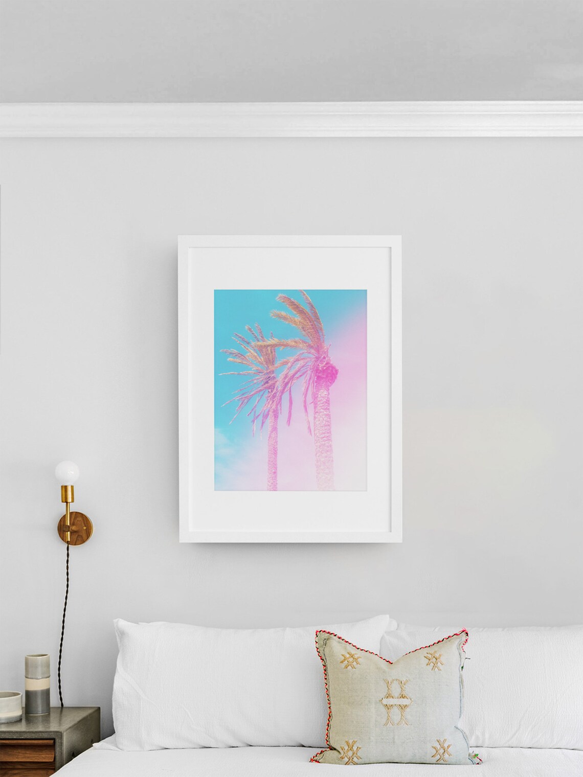 Pink Blue Palm Trees Pastel Sky Retro Aesthetic Beach Poster - Image 3