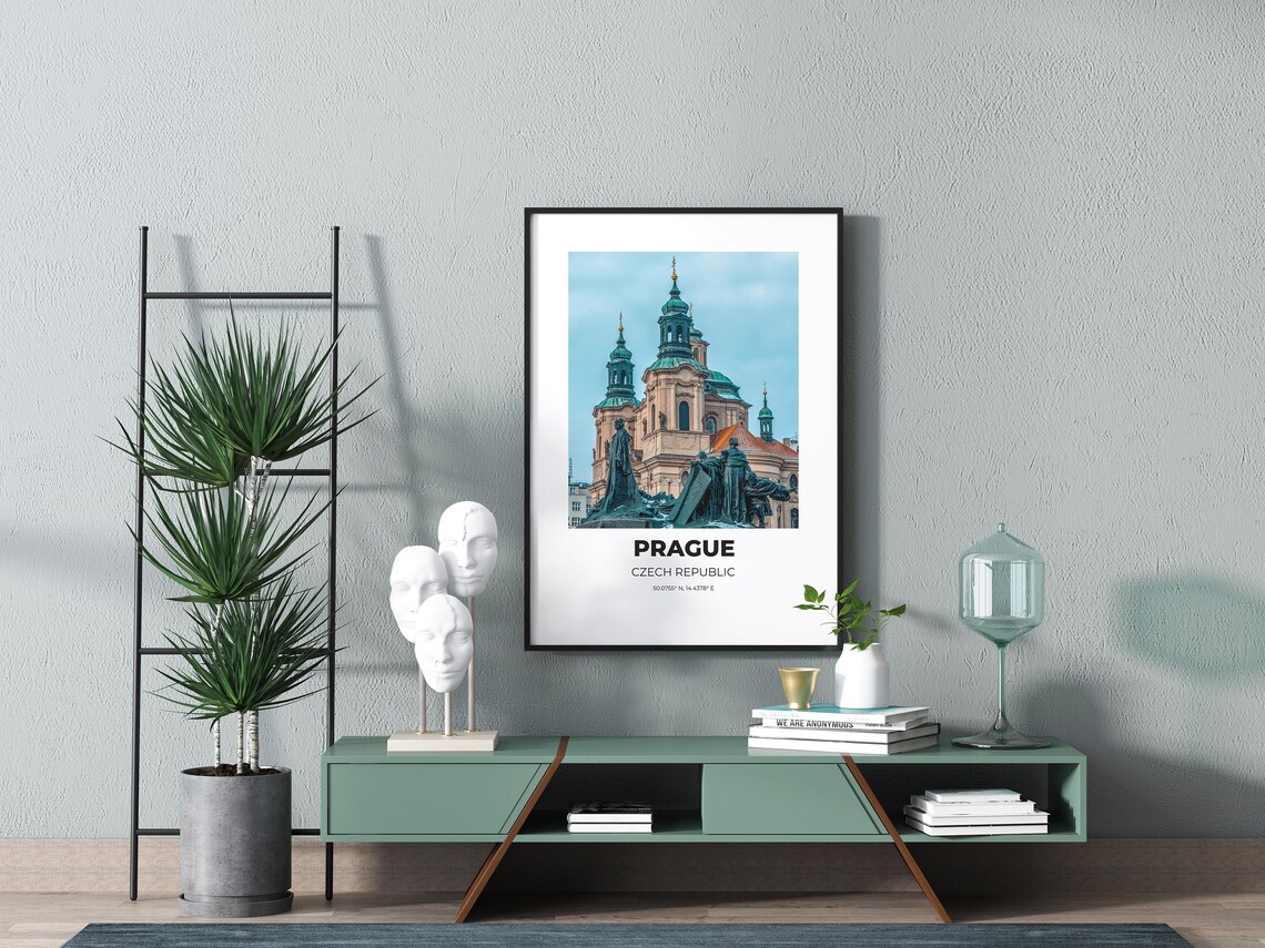 Prague Czech Republic Church And Statues Minimalist Travel Poster Art