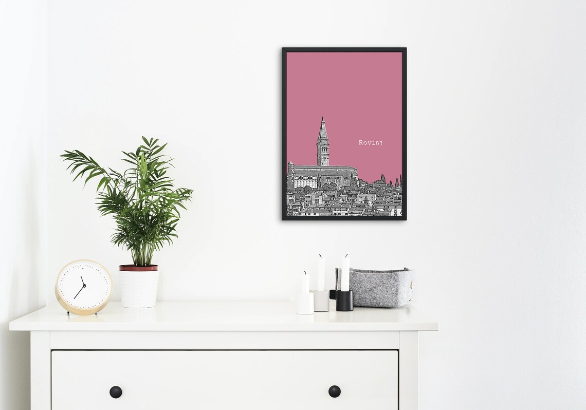 Rovinj Croatia Church Tower Color Block Poster With Custom Sky Color - Image 2