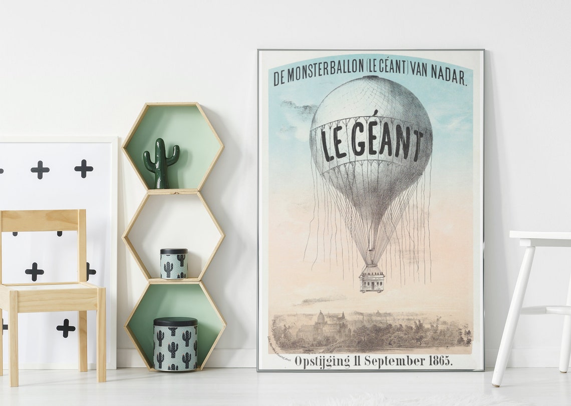 Nadar Le Geant Giant Hot Air Balloon Vintage 1865 Dutch Poster - Image 4