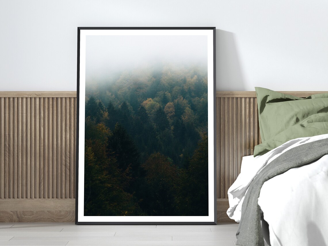 Misty Fog Over Dark Evergreen Forest Treetops Fine Art Poster - Image 4