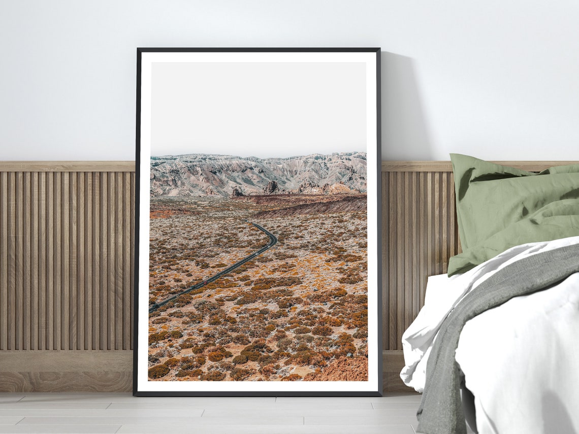 Aerial Desert Road Through Volcanic Plain Mountains Nature Photo Print - Image 4