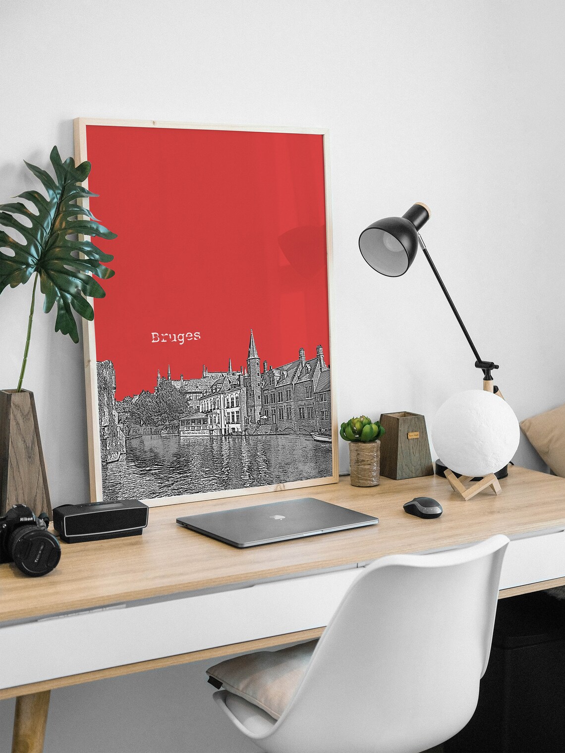 Bruges Belgium Canal Color Block Poster With Custom Sky Color - Image 2