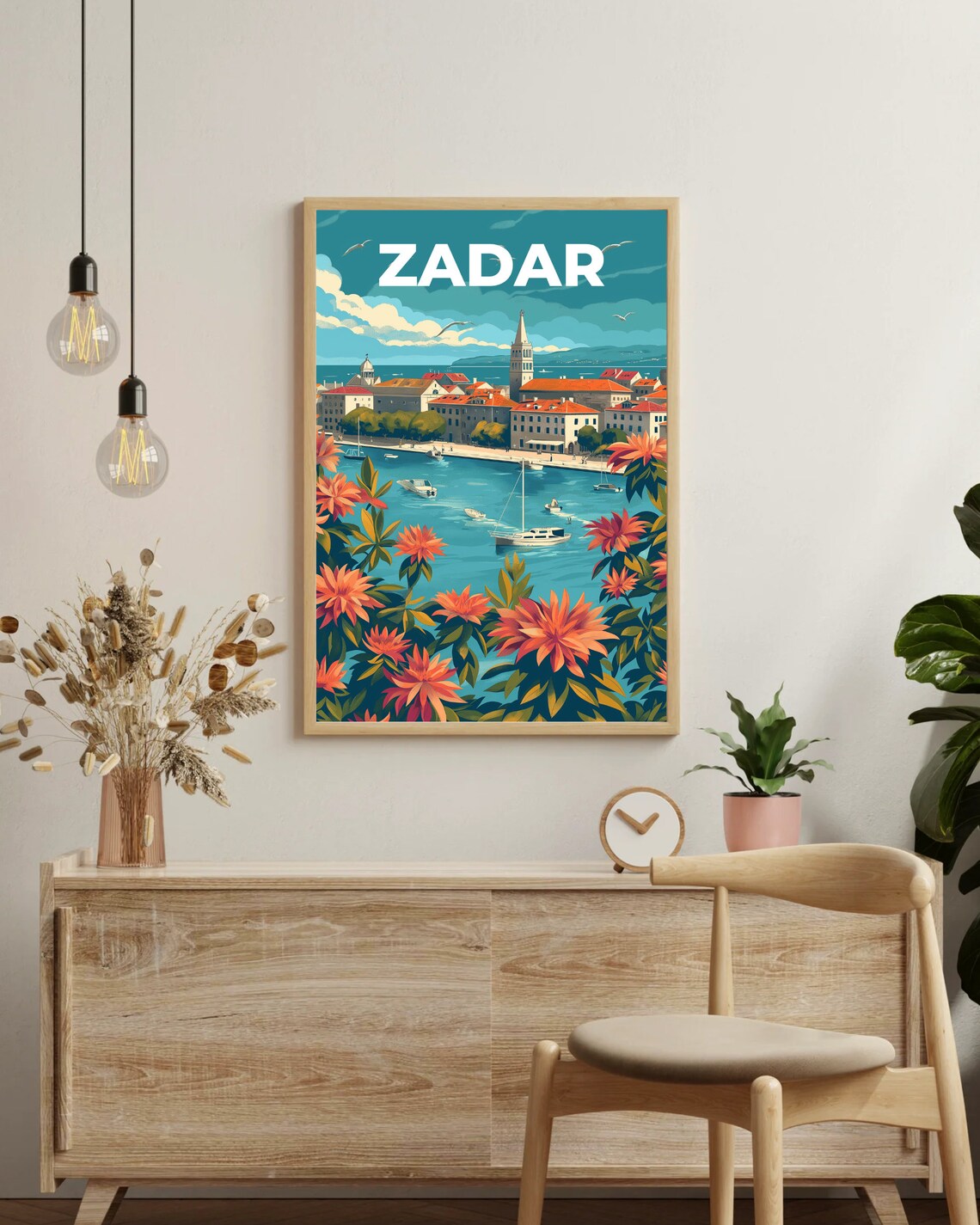 Zadar Croatia Harbor Illustrated Vintage Travel Poster Bold Flowers - Image 2