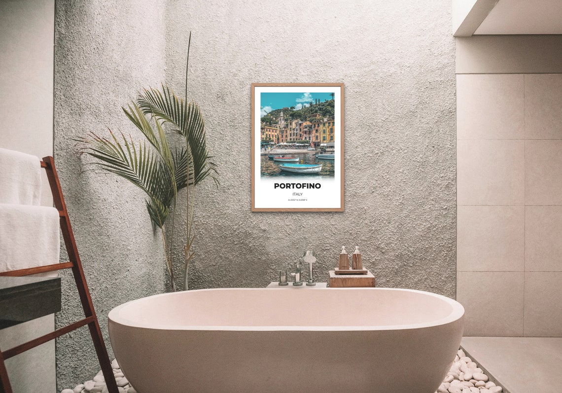 Portofino Port City Print Wall Art Office Decor Cityscape Print Modern Travel Poster Italy Town Harbour Livingroom Print - Image 2
