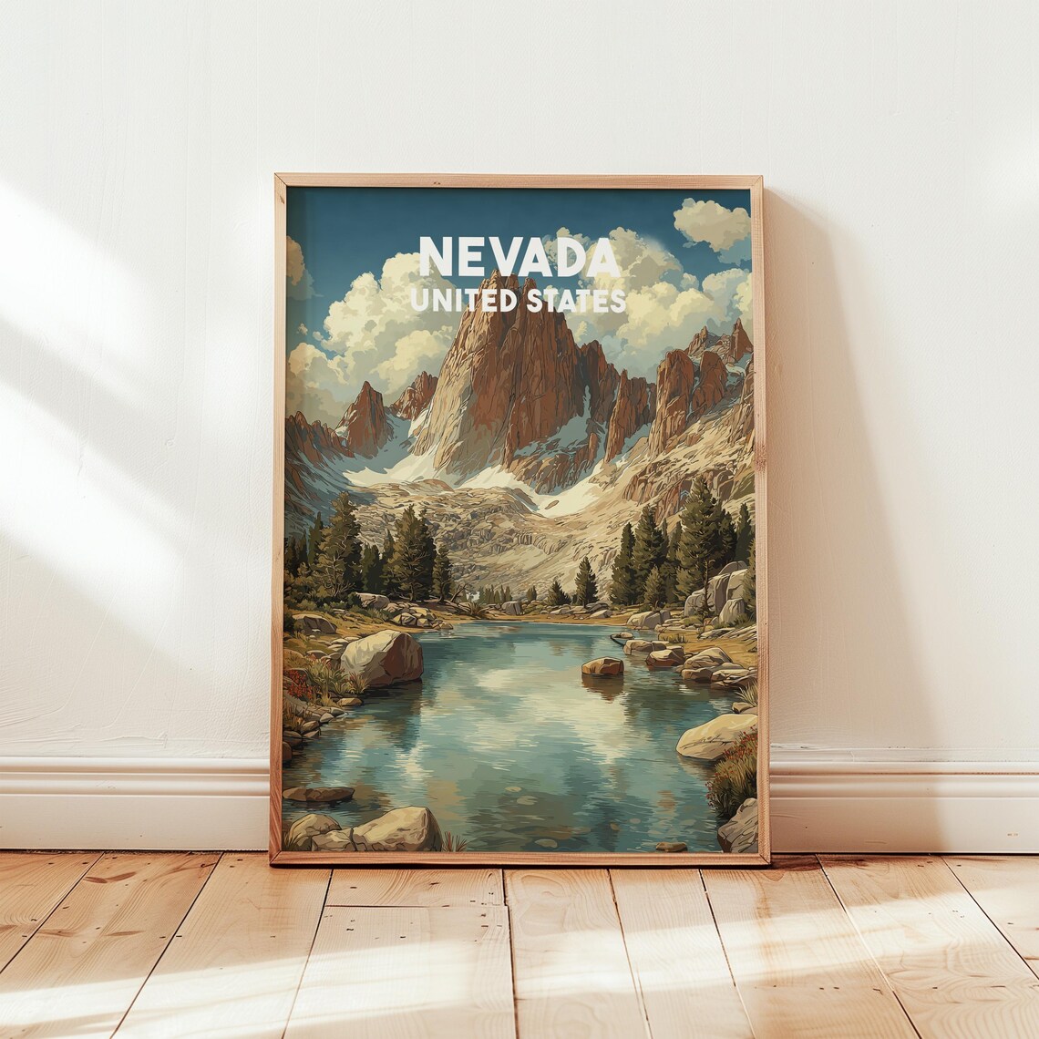 Nevada United States Granite Peaks Alpine Lake Retro Travel Poster