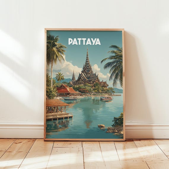 Sanctuary Of Truth Pattaya Poster Thailand Travel Art Wooden Temple Artwork Asia Decor Thai Architecture Print Wanderlust Gift