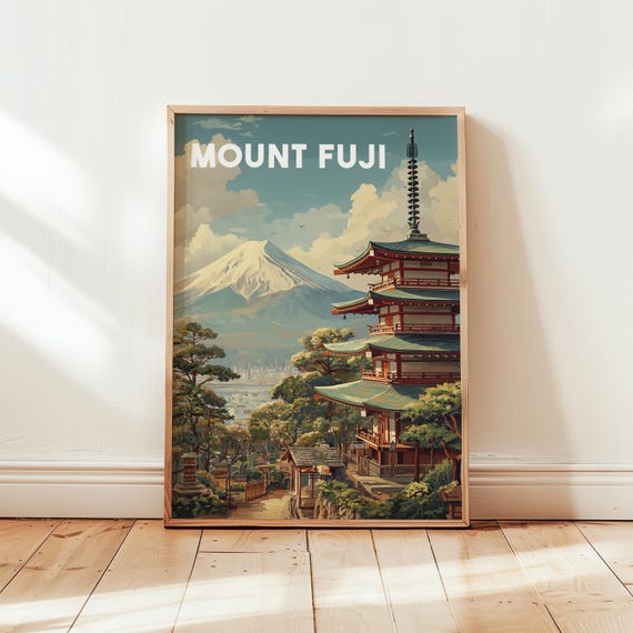 Mount Fuji Japan Travel Poster Vintage Wall Art Print Japanese Home Decor Retro Asia Illustration Wanderlust Gift