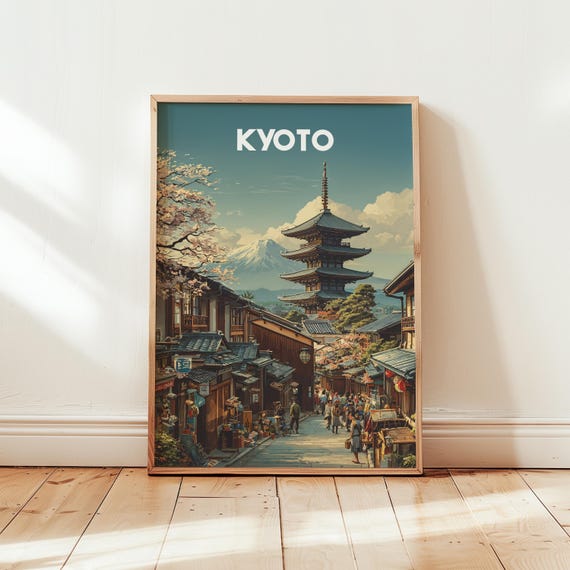 Kyoto Japan Travel Poster Vintage Wall Art Print Japanese Home Decor Asia City Illustration Retro Wanderlust Gift