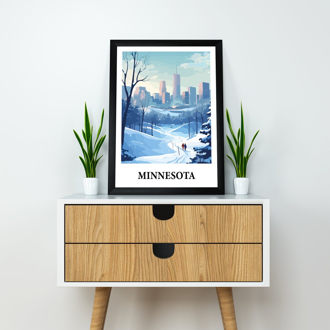 Minnesota Winter Snow Skyline Vintage Style Travel Art Poster