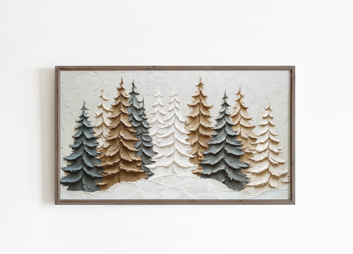 Winter Abstract Trees Christmas Art Print, Neutral - Image 2