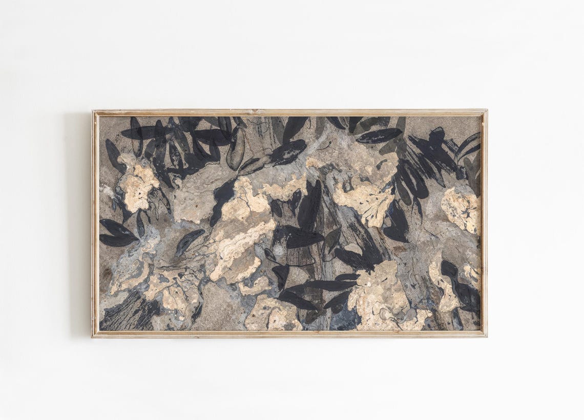 Dark Botanical Ink Wash Abstract Floral Moody Elegant Wall Art