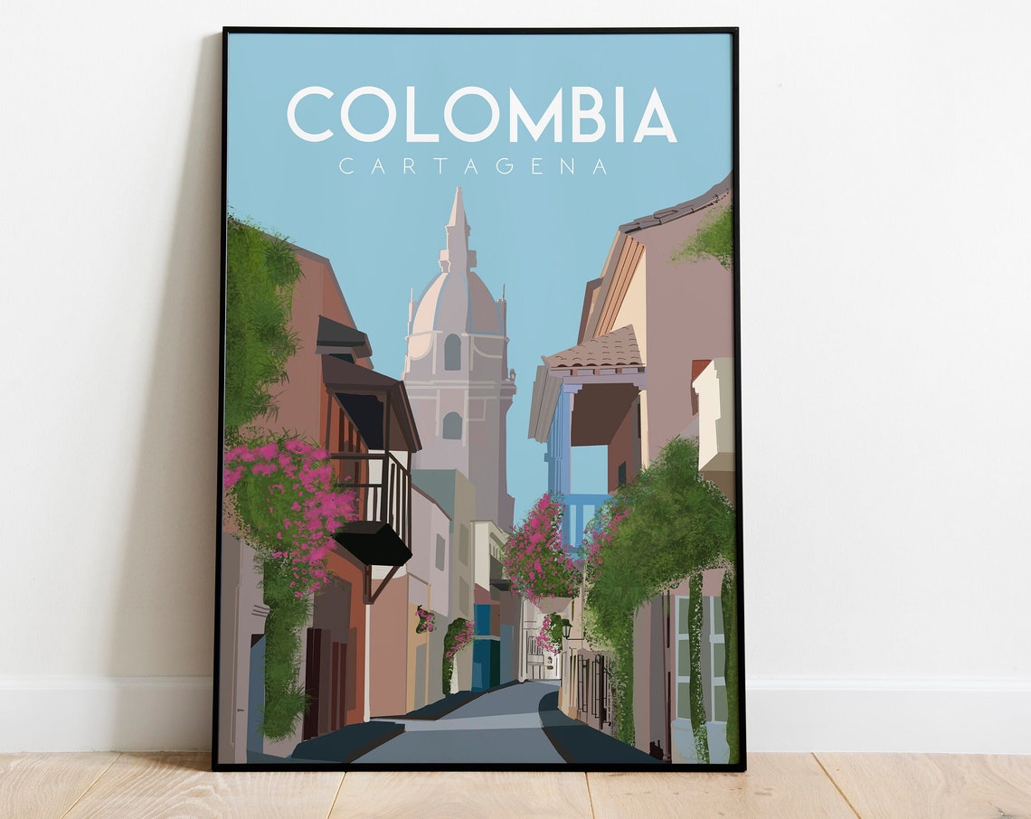 Colombia Cartagena Travel Poster Wall Art South America Travel Poster Inches 8x10 12x16 18x24 24x36
