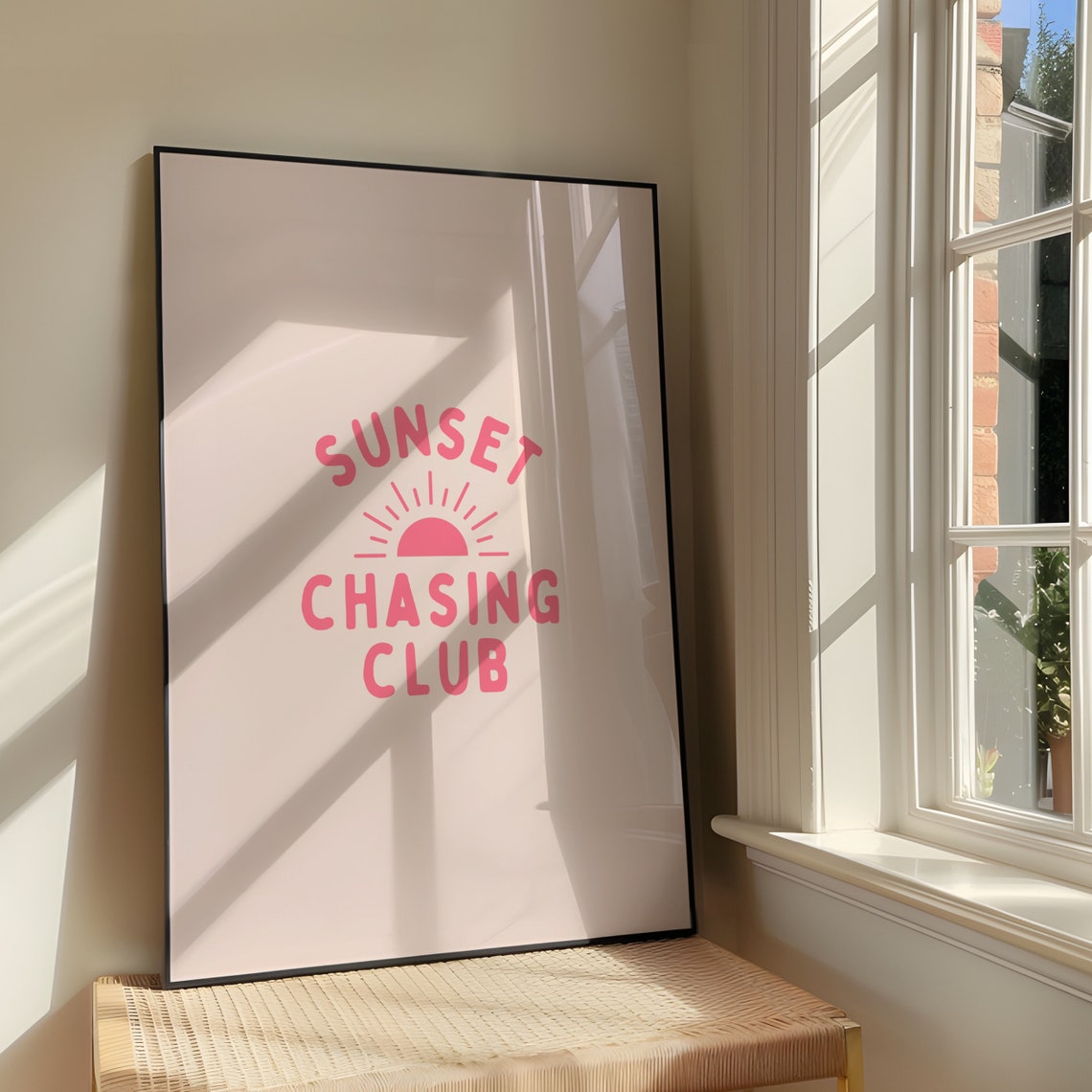 Sunset Chasing Club Pink Sun Bold Minimalist Typography Quote Poster