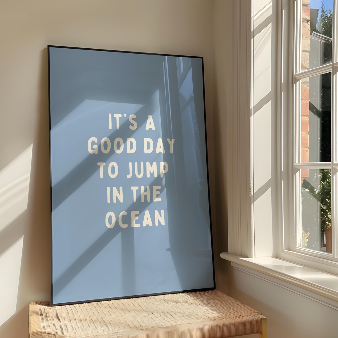 It's A Good Day To Jump In The Ocean Blue Coastal Quote Poster